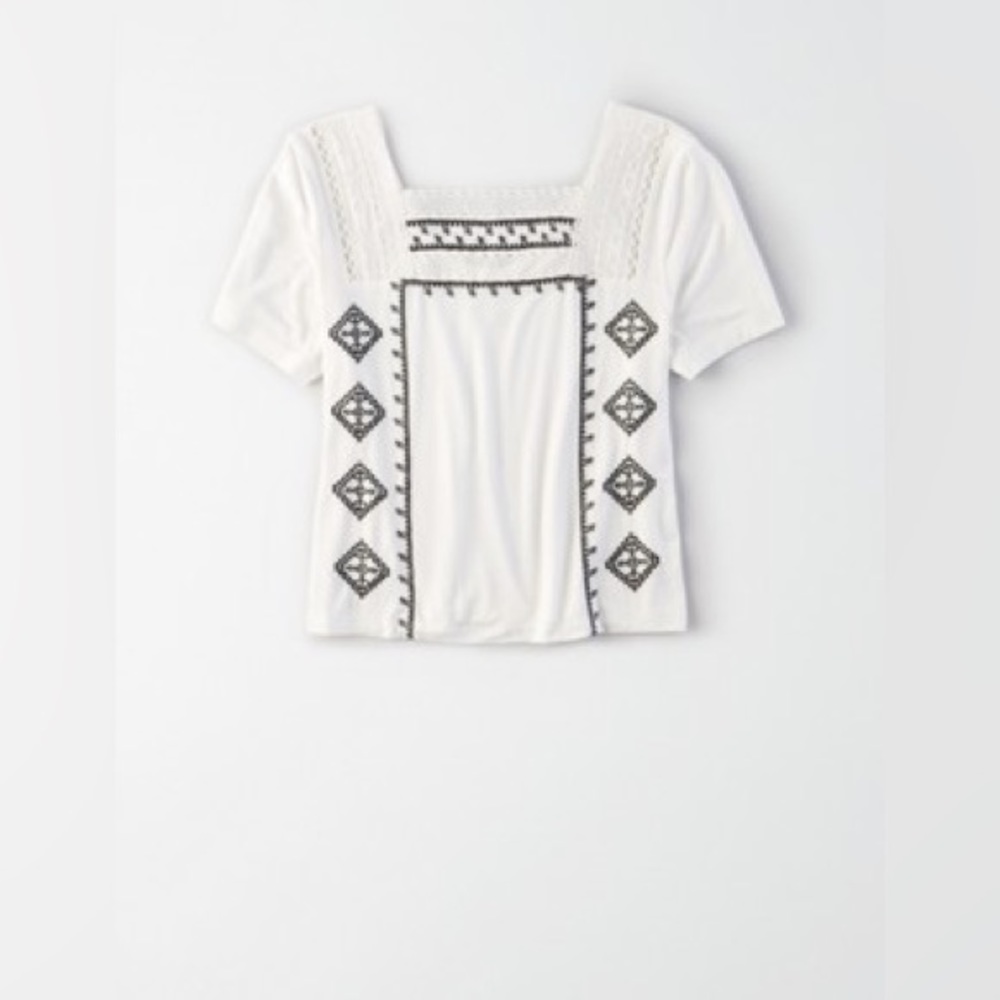 American Eagle Soft & Sexy Embroidered Lace Trim Top